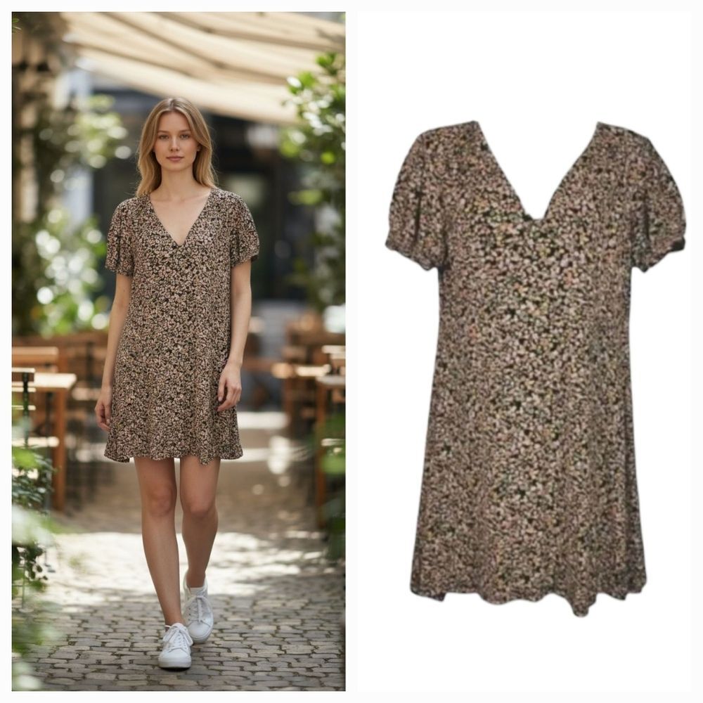 NEW ASOS Miss Selfridge Tea Dress with Shirred Sleeves in Ditsy Floral Size 8